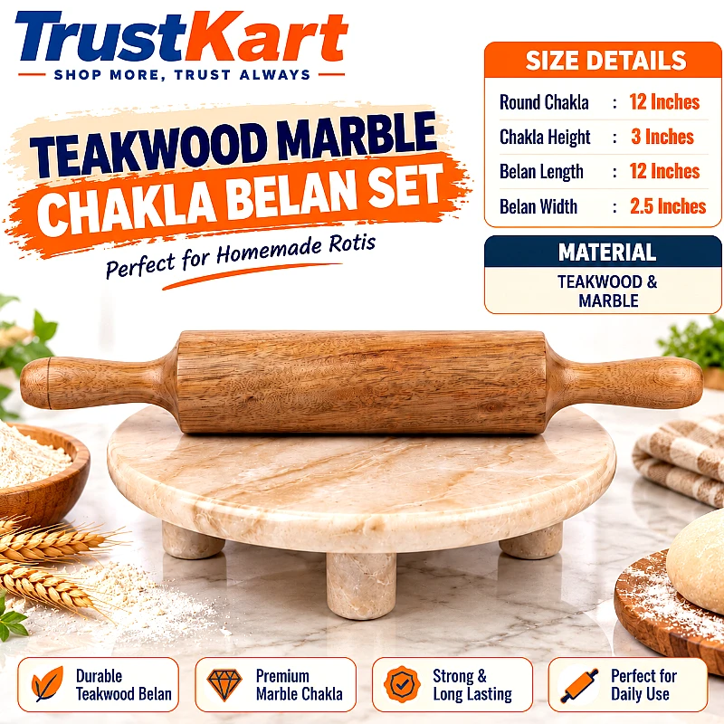 12 Teak Wood Style Marble Chakla Belan Set - Product Image