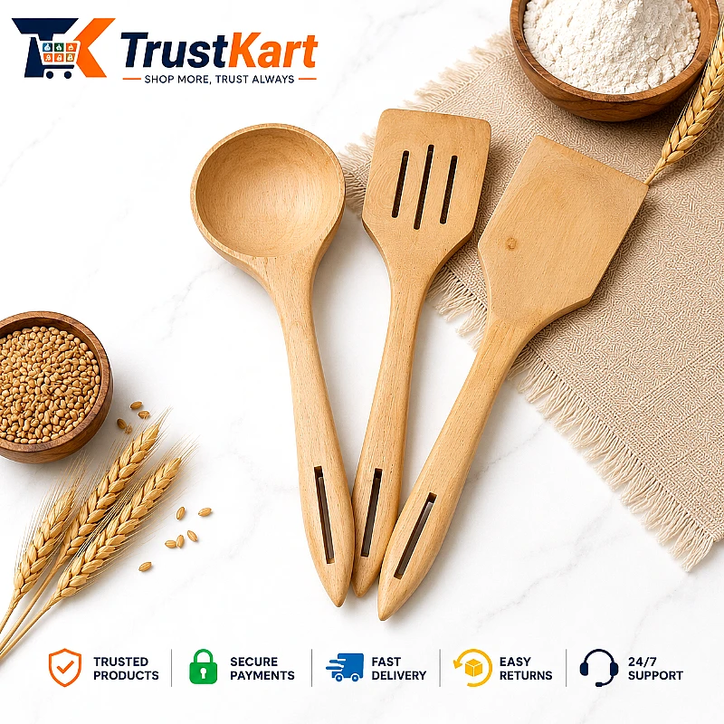 3-Piece Wooden Kitchen Spoon Set – 14″ Long Cookin - Product Image
