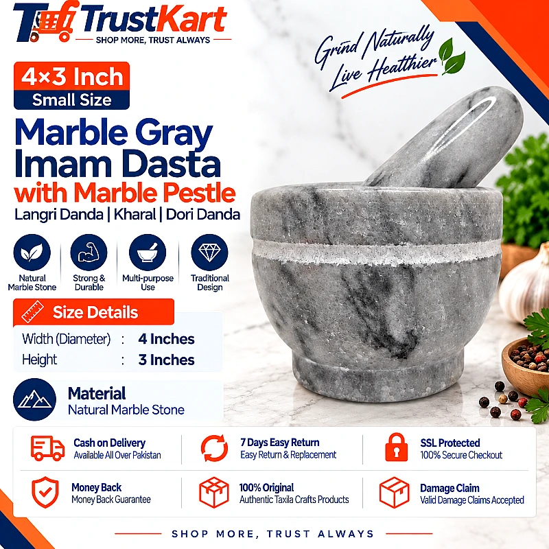 4 × 3 Marble Gray Imam Dasta with Marble Pestle - Product Image