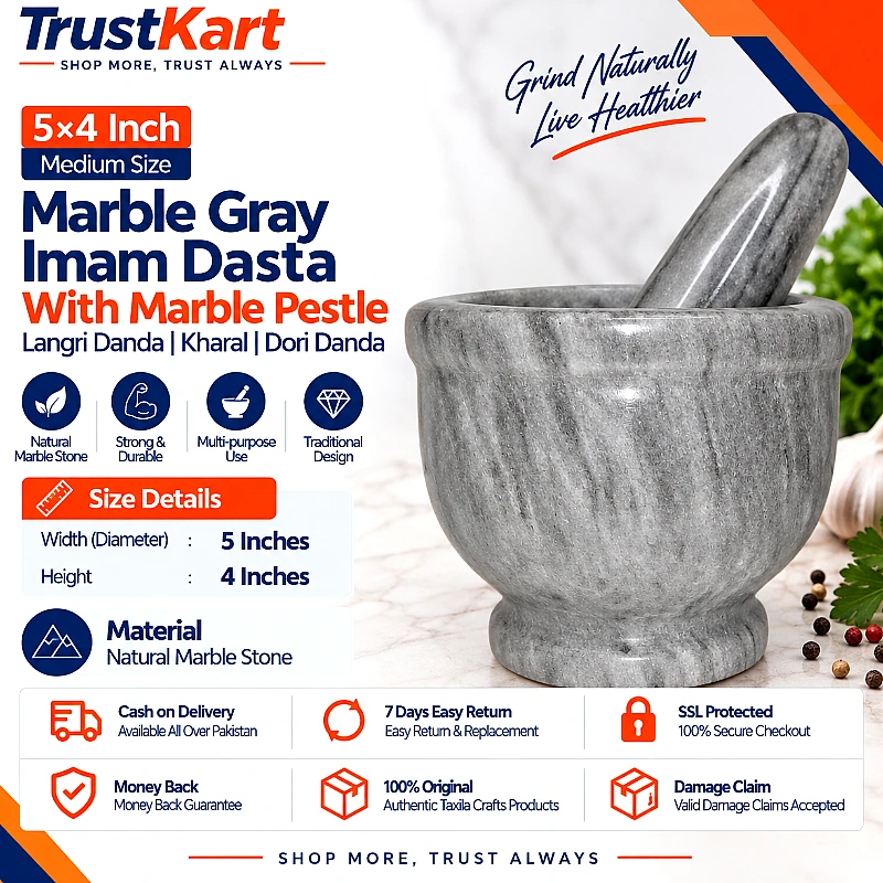 5 × 4 Marble Gray Imam Dasta with Marble Pestle - Product Image