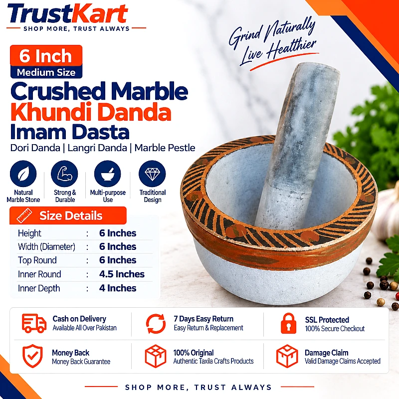 6 Crushed Marble Khundi Danda with Marble Pestle - Product Image