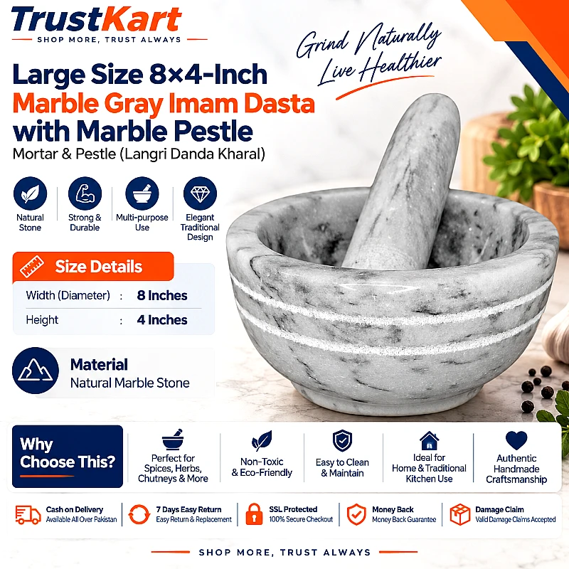 8 × 4 Marble Gray Imam Dasta with Marble Pestle - Product Image