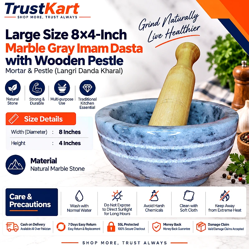8 × 4 Marble Gray Imam Dasta with Wooden Pestle - Product Image