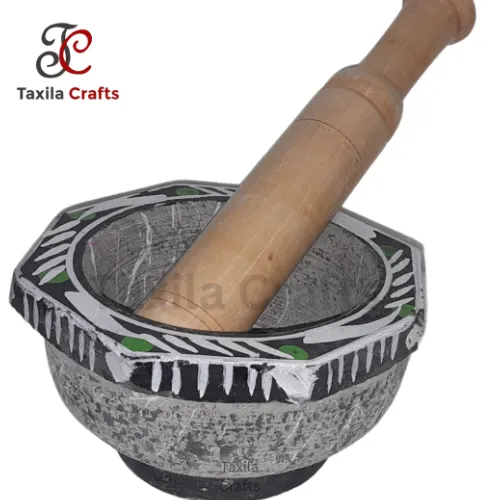 Taxila Stone 7″ Fully Plain Surface Mortar &amp; Pestl